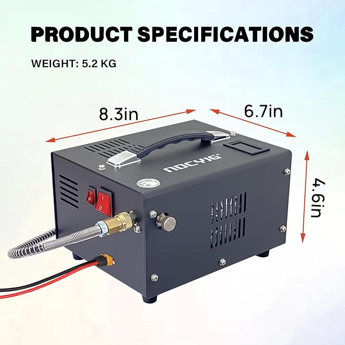 Pcp air compressor 4500PSI Portable Pcp Compressor 12V Dc/110V Ac Pcp Airgun Compressor Manual-stop w/External Power Adapter Built-in Fan Suitable for Paintball Air Rifle Scuba Bottle