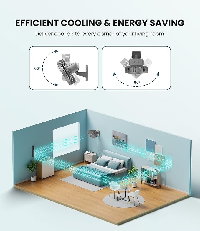 LEMOISTAR 10 Inch Wall Mounted Fan with Remote Control, 90° Oscillating, 4 Speeds, 4 Timer, Adjustable Tilt, 70 Inch Cord, Quiet, for Bedroom Garage RV Office Home Patio-Grey