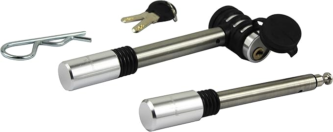 MAXXHAUL 50152 Stainless Steel Hitch Locking Pin Set 5/8" and 1/2" Diameter with Safety Clip and Anti-Rattle O-Rings for Class I, II, III, IV and V Hitch Receivers - with Aluminum Locking Head