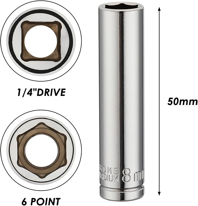 MIXPOWER 4PCS 1/4"Drive 8mm Deep&Shallow Socket, 6 Point, Cr-V Steel, 8mm