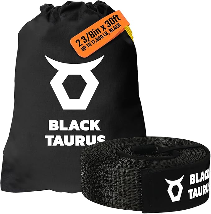 2-3/8" x 30 ft Elastic Snatch Strap – 17,600-lb Heavy-Duty Off-Road Kinetic Tow Strap, 100% Nylon with 20% Stretch & Reinforced Loops for Jeep, Truck, UTV/4x4 Vehicle Recovery (Black)