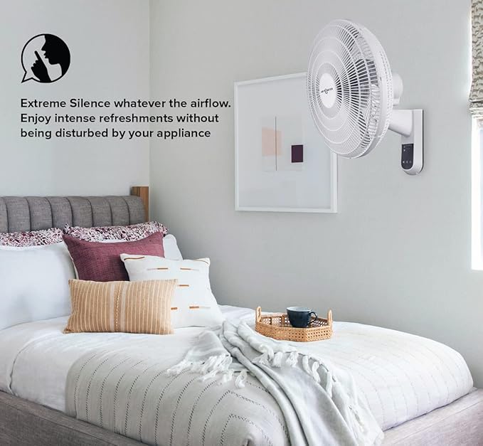 Air Monster 16 Inch Wall Mount Fan with Remote Control, Wall Mount Garage Fan, Oscillating, Plastic Grill, 70 Degree, 3 Speed, Timer, Adjustable Tilt, Fused Plug, ETL, White Color, Ventilador de Pared