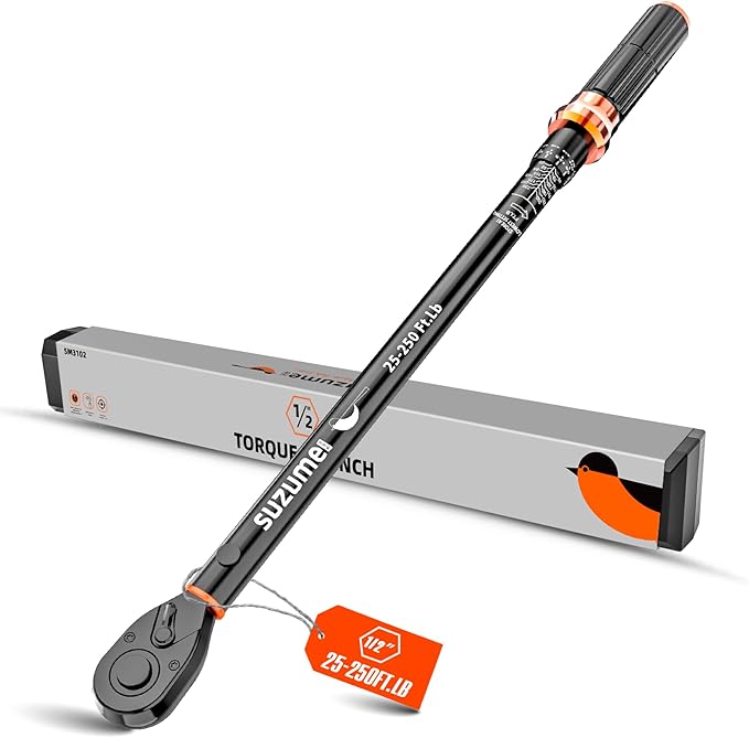SUZUME Torque Wrench (25-250 Ft. Lb/ 32.5-325 N.m) 72 Tooth Dual-Direction Adjustable Torque Wrench 1/2 Drive with Dual-Scales ±3% High Accuracy 1/2 Torque Wrenches for Trucks