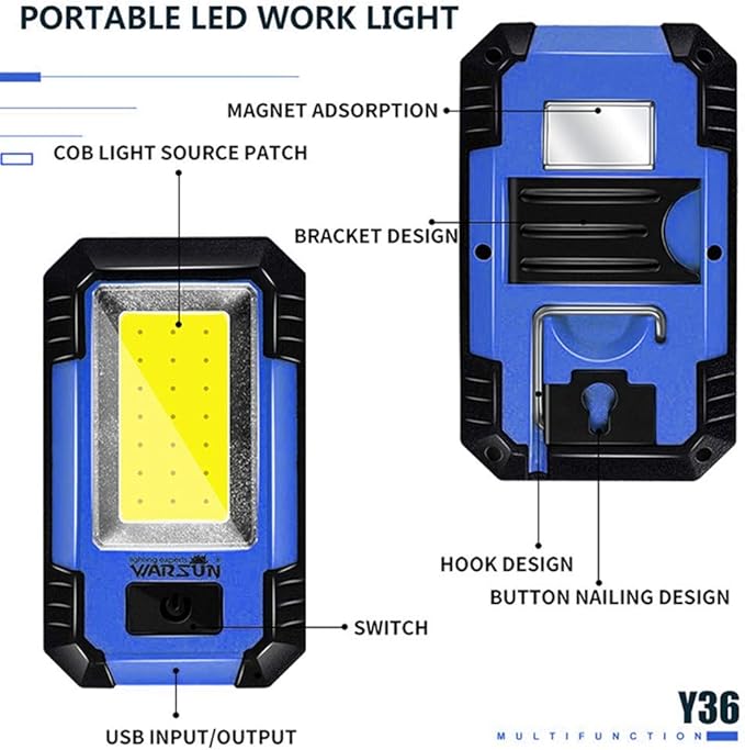 WARSUN 2PC Led Work Lights Rechargeable Magnetic Portable Work Light 30w 1200 Lumens for Camping Car Repairing, Blue Stocking Stuffers Mens/Dad Gifts