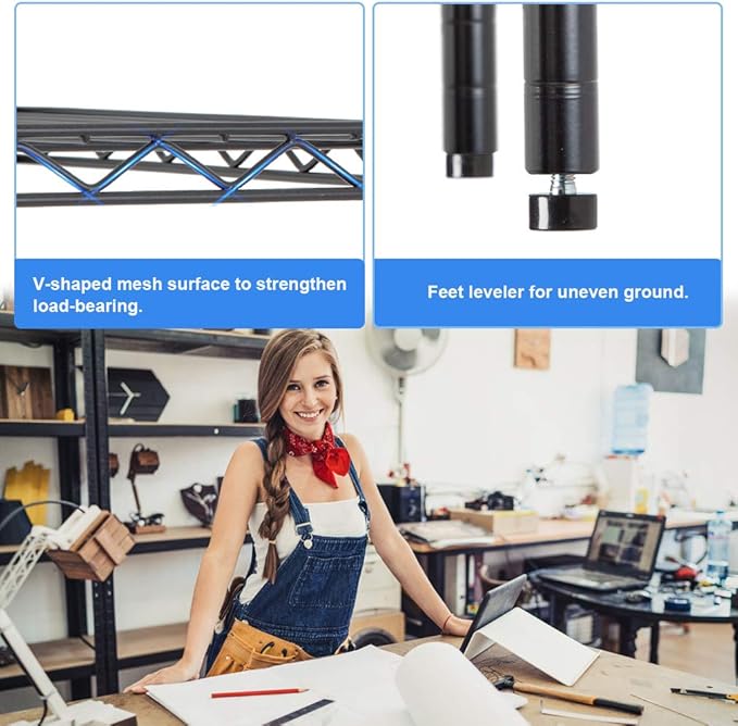 BestOffice 14Dx36Wx72H 5-Shelf Adjustable Storage Shelves Wire Shelving Unit Garage NSF Metal Shelf Heavy Duty Utility Commercial Grade Steel Layer Shelf 1250 LBS Capacity,Black