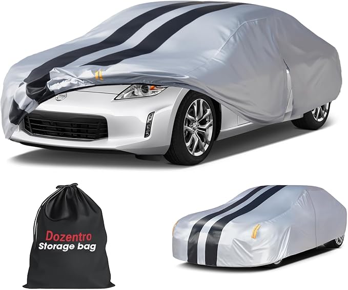 Multi-Layer Car Cover Custom Fit for Nissan 350Z/370Z(2003-2026), 100% Waterproof All Weather for Automobiles, Gift with Towel, Heavy Duty Car Covers for Rain Sun UV Protection with Door Zipper.