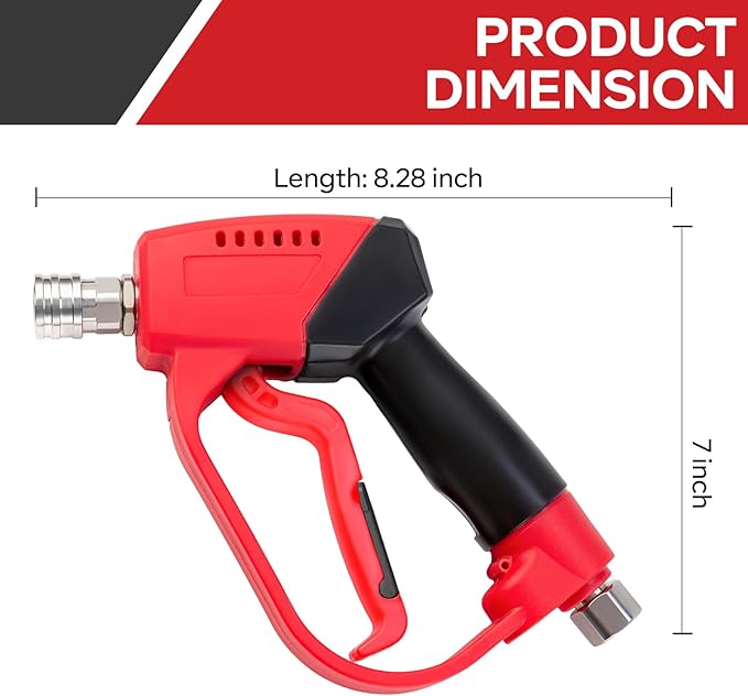 Short Pressure Washer Gun 5000PSI，High Pressure Washer Gun with 5 Spray Nozzle Tips, 3/8" Quick Connect Plug and M22-14/15mm Fittings, Power Washer Gun Compatible with Foam Cannon，12 GPM
