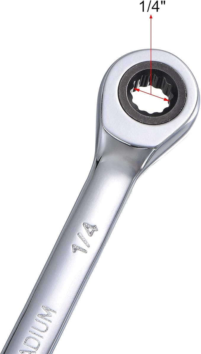 uxcell 1/4 Inch Ratcheting Combination Wrench SAE 72 Teeth 12 Point Ratchet Box Ended Spanner Tools, Cr-V