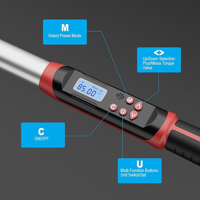 VANPO Digital Torque Wrench 3/4-Inch Drive 32-626 Ft-lb./42.5-850Nm, Dual-Direction, 4 Measurement Mode, Heavy Duty Electronic Torque Wrench with Buzzer & LED Indicator for Truck,Car