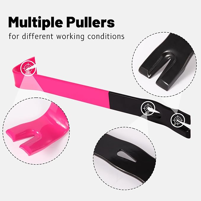 12'' Flat Pry Bar Crow Bar Nail Puller, Pink Black Color Angled Curved Head Metal Wood Board Tire Removing Wrecking Prying Tool Heavy Duty