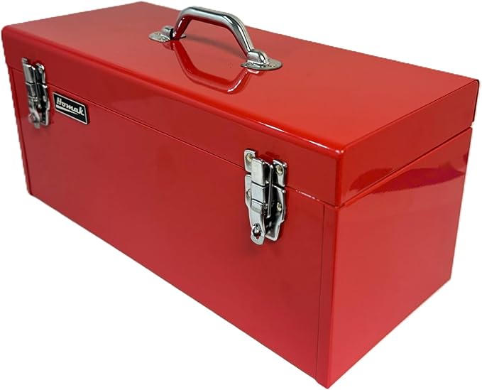 Homak 20" Portable Steel Heavy-duty Tool Box 18-Gauge with Metal Latches and Handle with removable tray, Red