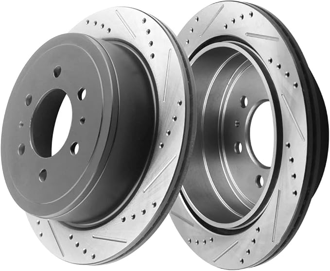 Rear Brake Rotors and Pads Kit Compatible with 2004-2011 Ford F-150, 2006-2008 Lincoln Mark LT Drilled and Slotted E-Coating Disc Brake Rotors Ceramic Brakes Pads