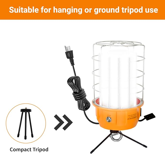 LED Temporary Work Light 300W Portable Hanging Work Construction Light,5000K 42,000 Lm with ON/Off Switch & Hook,for Job Site Lighting, Plug and Play