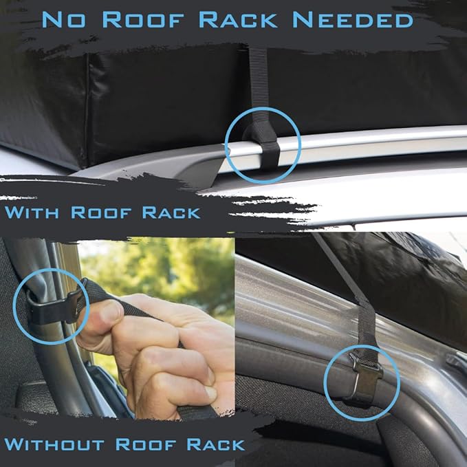 Voyager 18 Cubic Feet Waterproof Car Topper Luggage Carrier - Cargo Carrier for Top of Vehicle, Rooftop Cargo Bag Use with or Without Roof Rack, UV-Protected, 48 x 36 x 18 in, 4 Straps Included