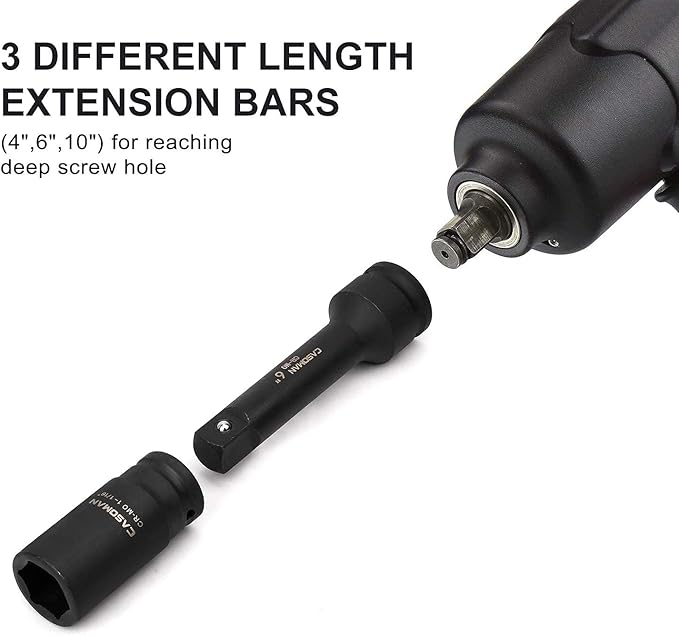 CASOMAN 3/4-Inch Drive Impact Extension Bar Set, CR-MO Steel, 3-Piece Set 4”, 6”, 10” Ext. Bars