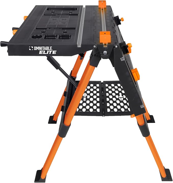Disston OmniTable Elite Portable Workbench Worktable Sawhorse with Extra Large Work Surface with Built in Clamps. Easy Table Setup and Holds up to 440Lbs