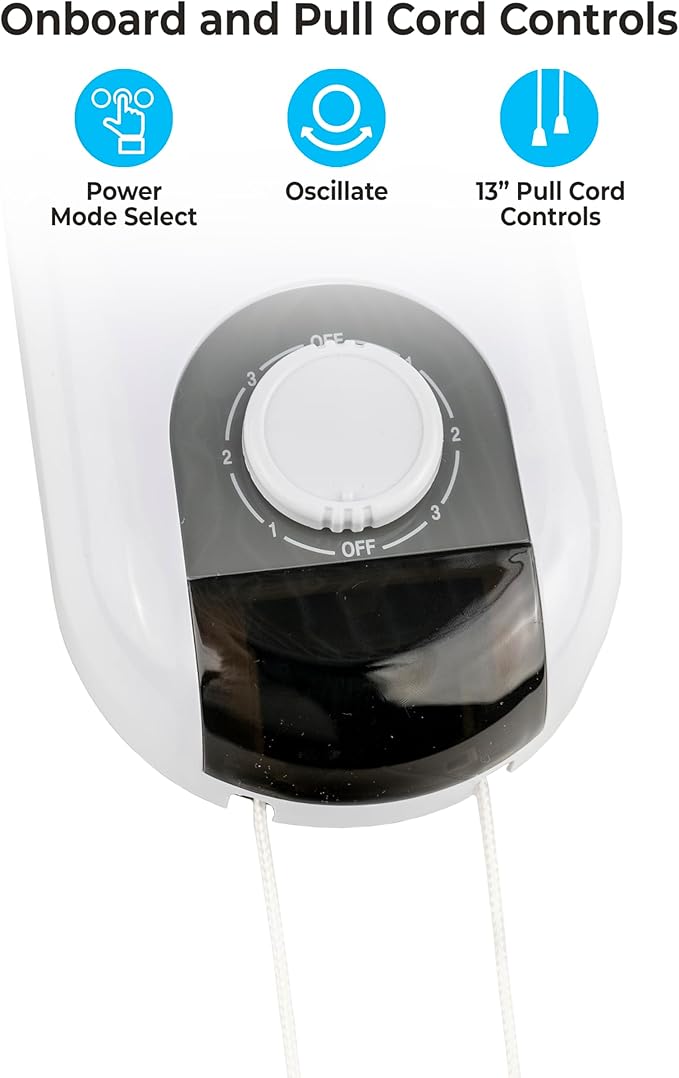 Comfort Zone 16-Inch Wall Mount Fan, Oscillating Indoor Fan with 3 Speed Settings, Adjustable 60° Tilt Head, Quiet Motor, Pull-Chain Control, Metal Grille Fan for Home, Office & Greenhouse