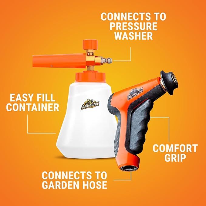 Armor All 2-in-1 Foam Cannon Kit,Car Cleaning Kit Connects to Power Washers and Garden Hoses for Vehicle Cleaning,Includes Foam Cannon,Foam-Applicator and Ergonomic Adaptor,(Pack of 4)