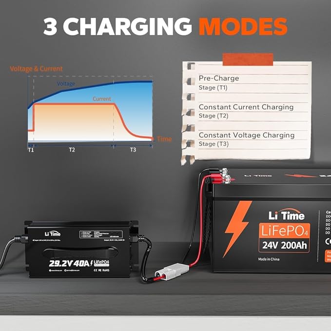 LiTime 24V (29.2V) Lithium Battery Charger, 40A Smart AC-DC Fast Charger with Anderson Connector & LED Indicator, Portable Mountable Charger for 24 Volt LiFePO4 Batteries, Ideal for RV, Home, Off-Grid