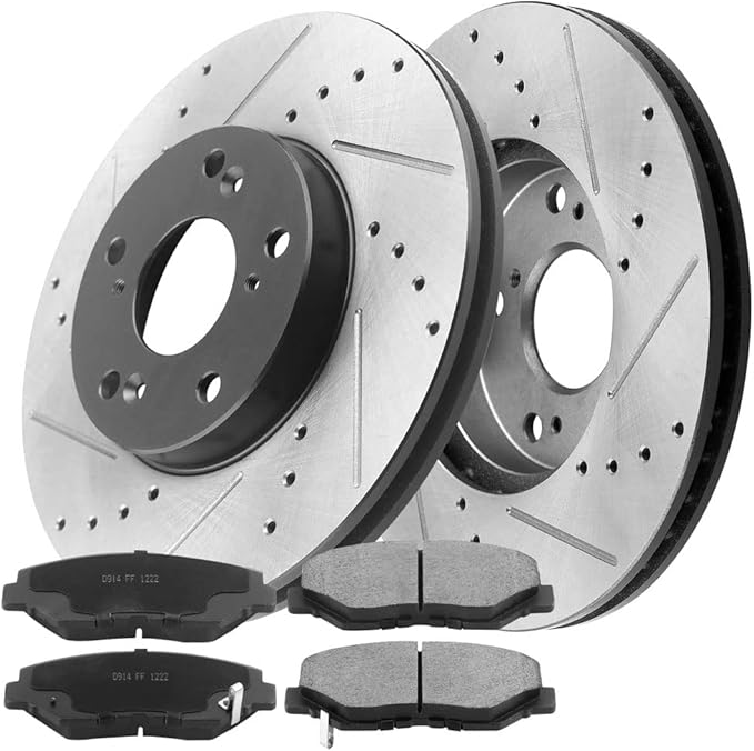 Ceramic Front and Rear Front Brake Rotors + Ceramic Brake Pads Kit Replacement for 2003-2007 Honda Accord - Driver & Passenger Side