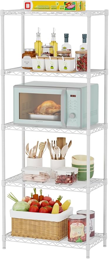 SINGAYE Shelf Wire Shelving Adjustable Storage Shelves Rack Standing Units for Kitchen Closet Laundry Bathroom Organizers Metal Pantry Narrow Mesh Gaps 12" D x 22" W x 59" H White