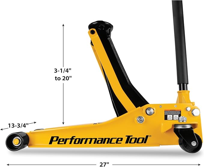 Performance Tool W1626 3 Ton Rapid Lift Low Profile Floor Jack (3-1/4 to 20-Inch Lift Range)