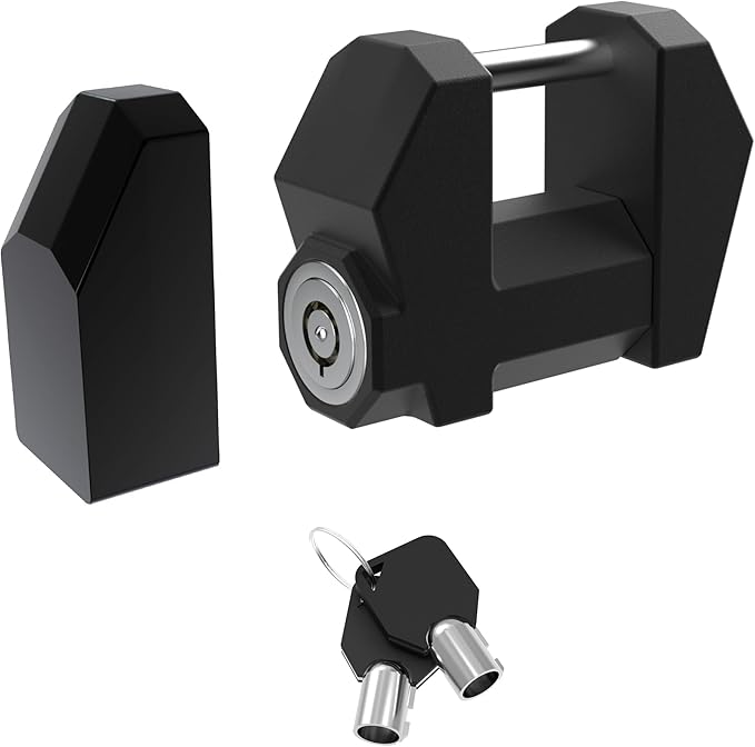 TOPICK Trailer Tongue Coupler Lock, Dia 1/4'', Extra Wide 1.2'' Span, High-Security Latch Lock for Wide Trailer Coupler, for RV, Boat, Truck, and Car Tow Hitch, Cyberpunk Futuristic Style