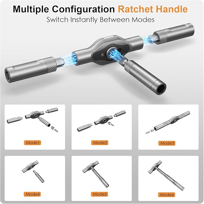 42-in-1 Magnetic Ratchet Screwdriver Set with Detachable T-Handle & Case, Multi-Bit Precision Driver Kit for Electronics, PC, Bicycle, Furniture Repair, Eyeglass, and DIY Gifts （Orange）