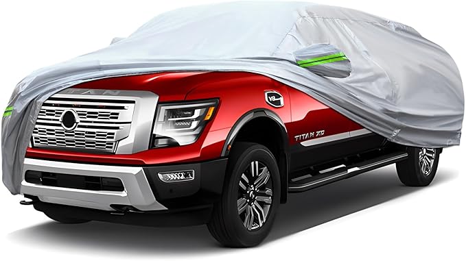 Full Car Cover Universal 6 Layers Outdoor Thicked All Weather Cover, Sunshield, Waterproof, Snow Proof, UV Proof, Scratch Proof, Bird Droppings, 6 Reflective Strips, Fits Pickups up 230"-260"