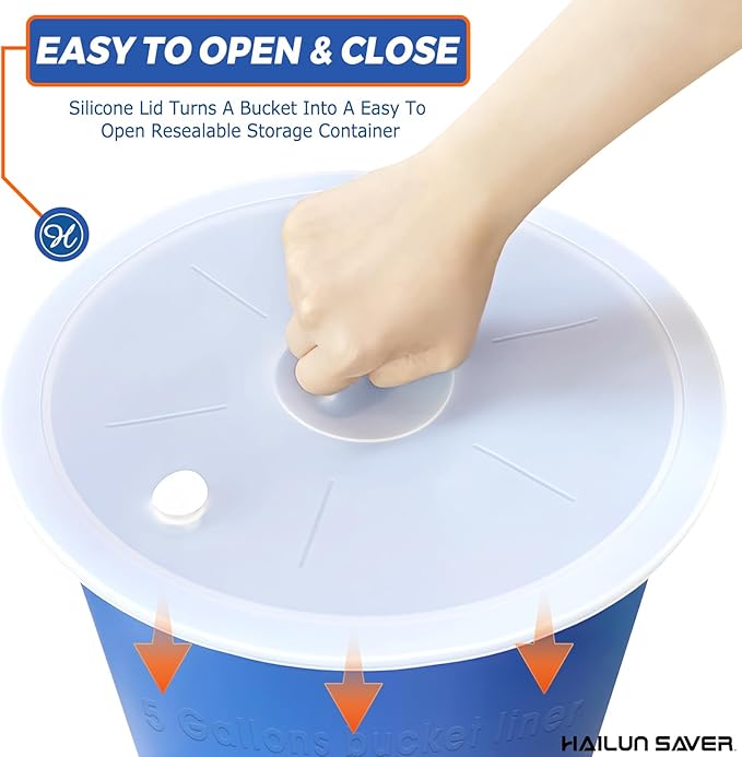 2PCS 5 Gallon Bucket Liner – Reusable Silicone Rubber Mixing Liners with Lid for Flexible, Non-Stick Concrete, Thinset & Grout with Graduated Measurements
