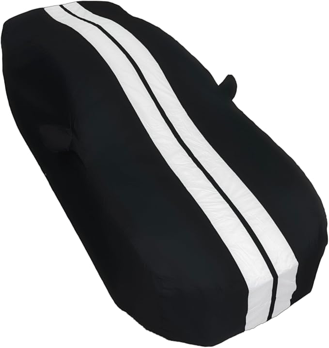SR1 Performance USA Ultraguard Plus Mustang Car Cover 2005–2026 - Custom Fit Ford Mustang, Water Resistant Breathable 300D, Indoor/Outdoor UV Weather Protection (Black with Gray Stripes)