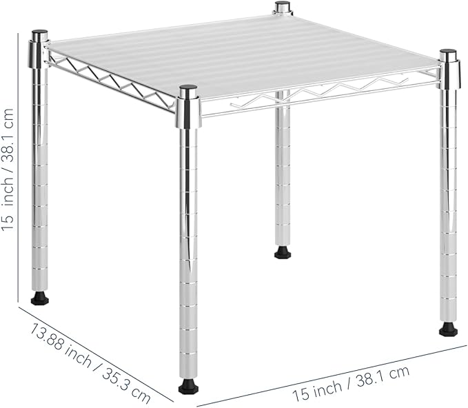 Whitmor 1 Tier Supreme Stacking Shelving Unit, Wire Metal Home Storage Organizer, 15" L x 14" W x 15" H, Chrome W/Liner