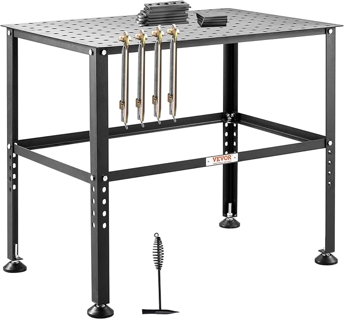 VEVOR Welding Table 36" x 24", 800LBS Capacity Welding Workbench Table, Heavy-Duty Work Bench with 0.63" Fixture Holes and Non-Slip Foot Pads for Welding Assembly Repair Works
