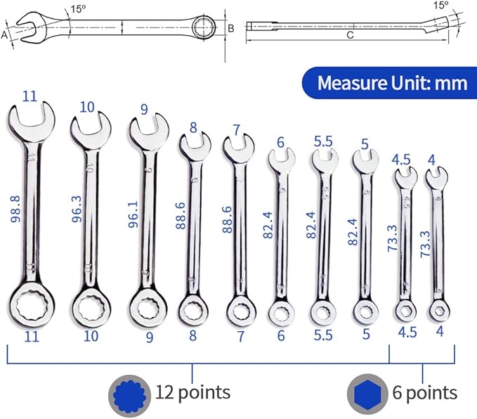 SPEEDWOX Small Wrench Set, 4mm-11mm, 5/32-7/16 Inch, Angled Box End, High Carbon Steel, 2 Mini Wrenches, 2 Metric Wrenches, Storage Pouches