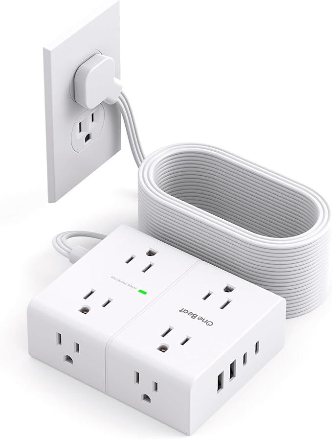 Surge Protector Power Strip 15 ft Cord, Flat Plug Extension Cord with 8 Outlets 4 USB Ports(2 USB C), 3 Side Wall Mount Outlet Extender, Long Extension Cord for Home Office Dorm Room Essentials