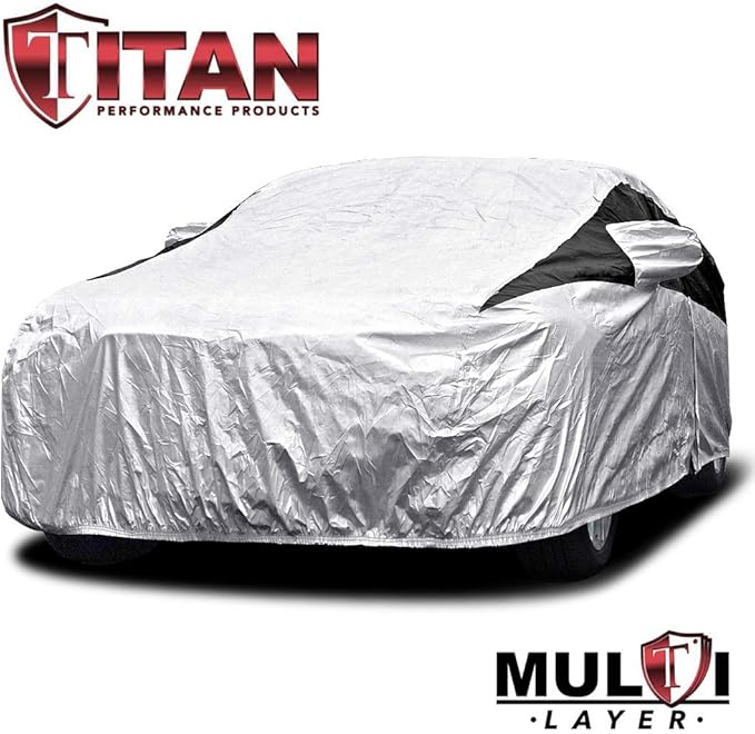 Titan Premium Multi-Layer PEVA Car Cover for Hatchbacks 165-181". Waterproof, UV Protection, Anti-Scratch Protective Lining, Driver-Side Zippered Opening. Fits Prius, Focus, Civic and More.