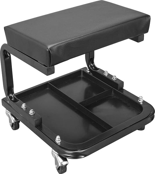 Torin ATR6300B-1 Rolling Creeper Garage/Shop Seat: Padded Mechanic Stool with Tool Tray Storage, Black