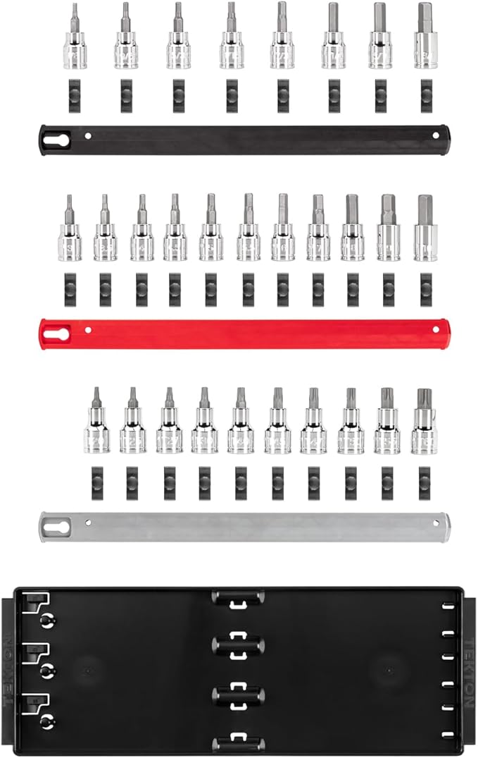 TEKTON 3/8 Inch Drive Hex and Torx Bit Socket Set with Rails and Tray, 31-Piece (1/8-3/8 in., 3-10 mm, T10 - T60) | SHB91203