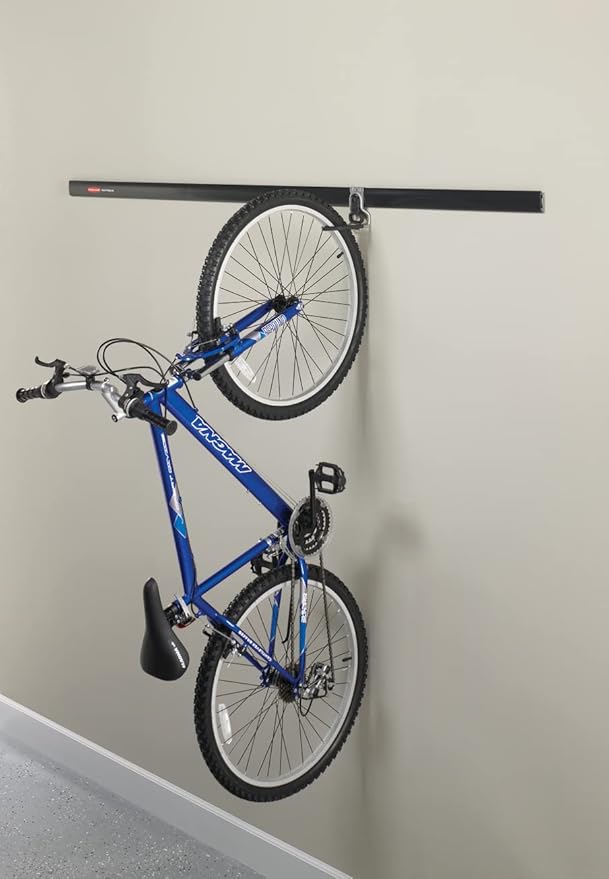 Rubbermaid FastTrack Garage Organization System Vertical Bike Hook Black Holds up to 50 Pounds Wall Mount and Heavy Duty Garage Hanger for Bike Storage