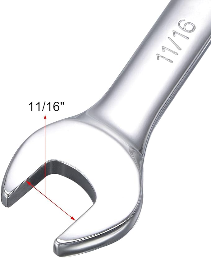 uxcell 11/16 Inch Ratcheting Combination Wrench SAE 72 Teeth 12 Point Ratchet Box Ended Spanner Tools, Cr-V