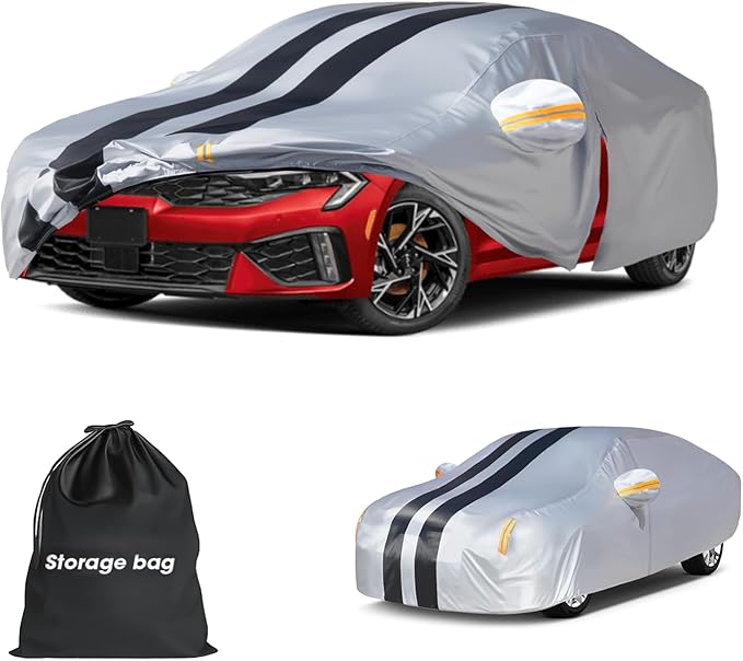 Multi-Layer Car Cover Custom Fit for Kia K5(2020-2026), 100% Waterproof All Weather for Automobiles, Gift with Towel, Heavy Duty Car Covers for Rain Sun UV Protection with Door Zipper