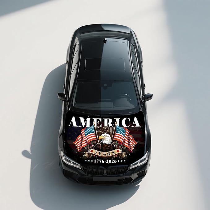 American Car Hood Cover - 59x51 250 Years American Car Hood Cover Flag Bonnet Banner with 2 Adjustable Triangular Fasteners, Universal Fit for Trucks, SUV, Patriotic Car America Flag Decor