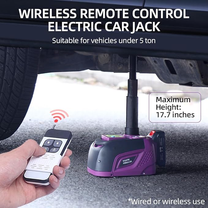Electric Car Jack Hydraulic Cordless Remote Control 5 Ton 12V Small Portable Cordless Floor Jack Lift for SUV Sedan Vehicle MPV Car Change Tire Emergency Repair Tyre Purple