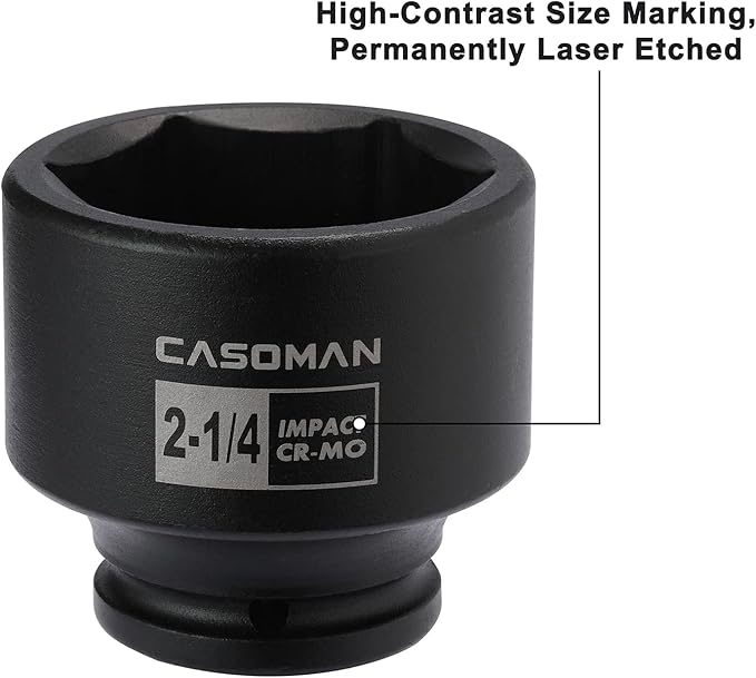 CASOMAN 9PCS 3/4" Drive Spindle Axle Nut Impact Socket Set, Include 1/2" to 3/4" Adapter, 6 Point, CR-MO, 2-1/16" to 2-1/2", Large Socket Set, Heavy Duty Use In Removing And Installing Axle Nuts