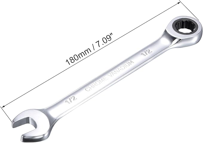 uxcell 1/2 Inch Ratcheting Combination Wrench SAE 72 Teeth 12 Point Ratchet Box Ended Spanner Tools, Cr-V