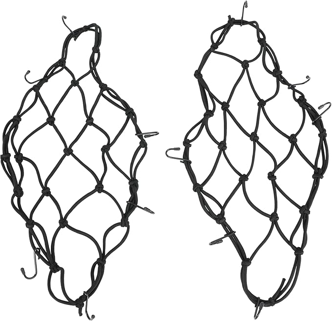 2-Pack Bungee Net Motorcycle Cargo Net, 12" x 12" Small Cargo Net Stretch to 24" with 6 Adjustable Hooks Bike Bungee Cord Net
