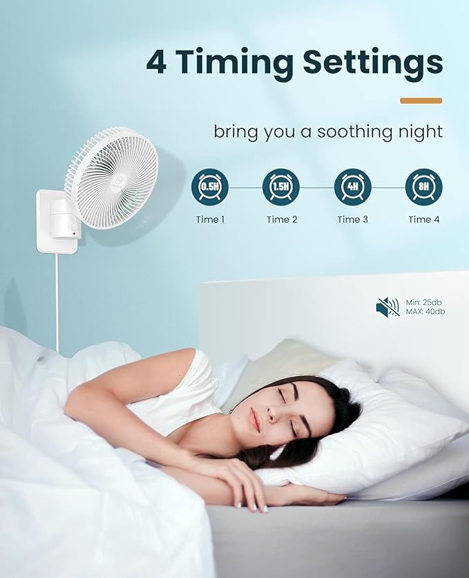 LEMOISTAR 8 Inch Small Wall Mounted Fan with Remote Control, 90° Oscillating, 4 Speeds High Velocity, Timer, Adjustable Tilt, 70 Inch Cord, Quiet, for RV Bedroom Home Office Garage-White