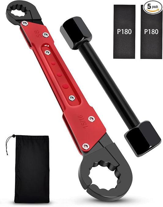5 Pcs Plumbing Tools Kit with Angle Stop Wrench, Adjustable Wrench Professional Plumbers Wrench for Installing New Compression Angle Stop and Removing Compression Ring with Storage Bag