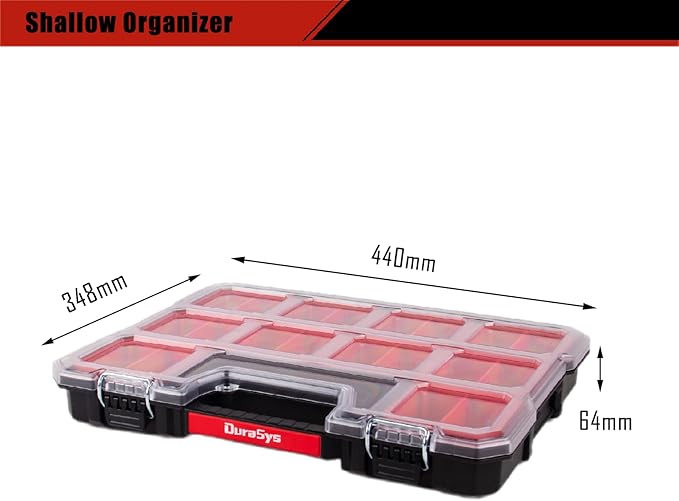 Tools Organizer, Small Parts Storage Toolbox, 17.3 * 13.7 * 2.5" Durable Hardware Box Storage, with Removable Inner Cups