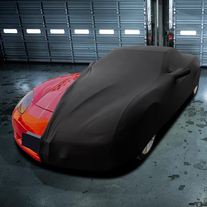 WinPower Indoor Sports Car Cover Stretch Dustproof Protection Full Car Cover for Underground Garage, Car Show, Black